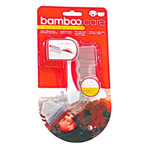 Pente fino de bambu para gatos e cães, branco/vermelho