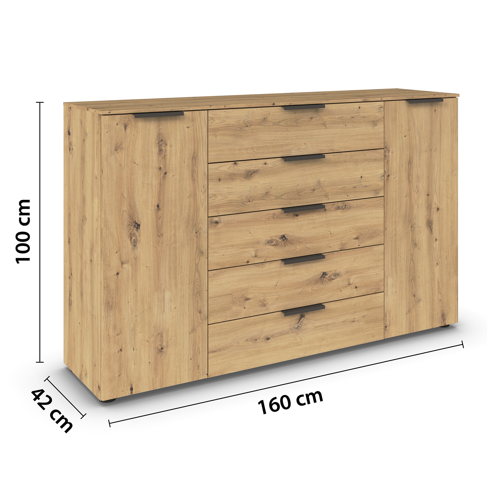 Kommode - Artisan Eiche - Graphitgriffe - 160 cm
