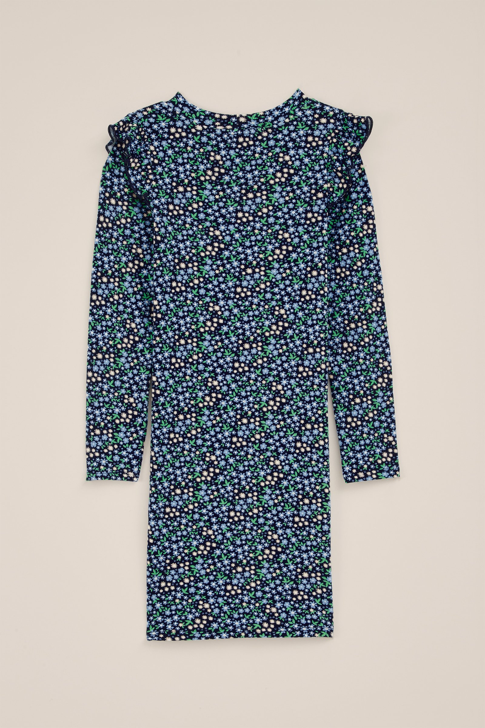 Meisjes jurk met rib structuur WE Fashion Donkerblauw