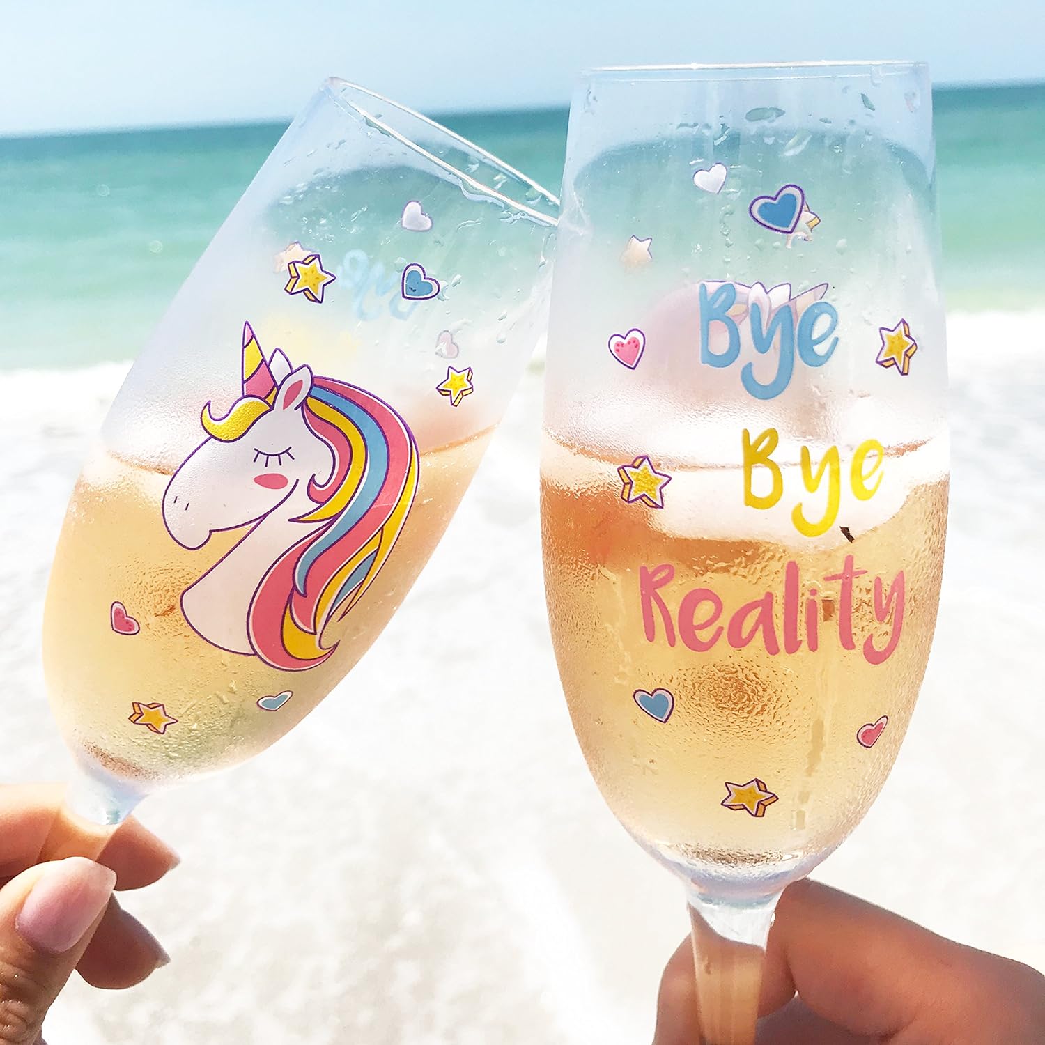 EinhornLiebe - Sektgläser Set - Einhorn Glas Bye Bye Reality (2 Stück) Proseccogläser Gläser