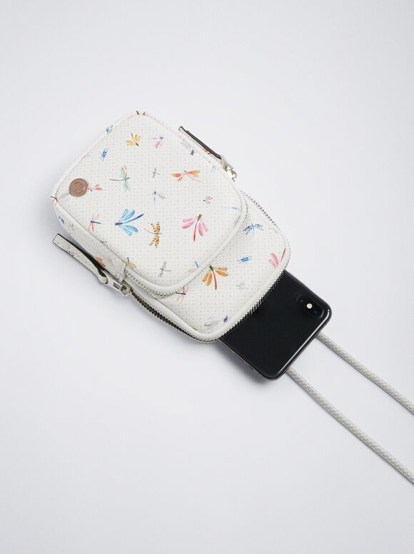 Bolsa para celular com estampa de libélula - Crua