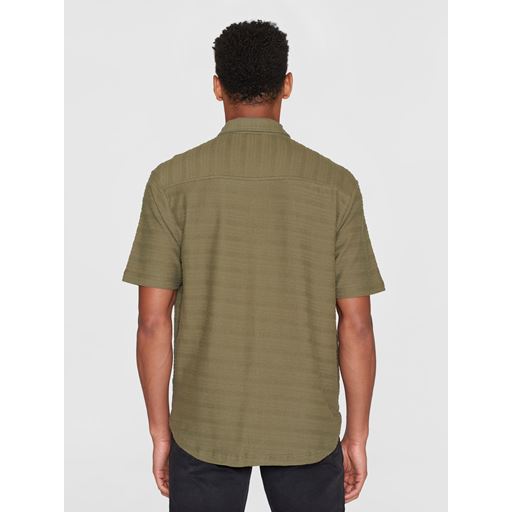 Knowledge Cotton Apparel Solid Stripe Skjorte, Burned Olive, XXL