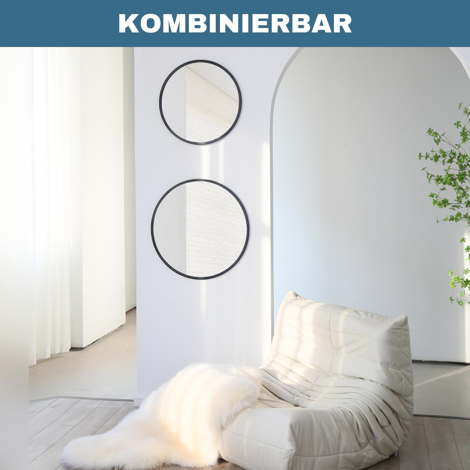 Albatros Spiegel rund schwarz mit Metallrand, 60cm Durchmesser, für Wohnzimmer, Badezimmer, Flur, Schlafzimmer, groß, Wand