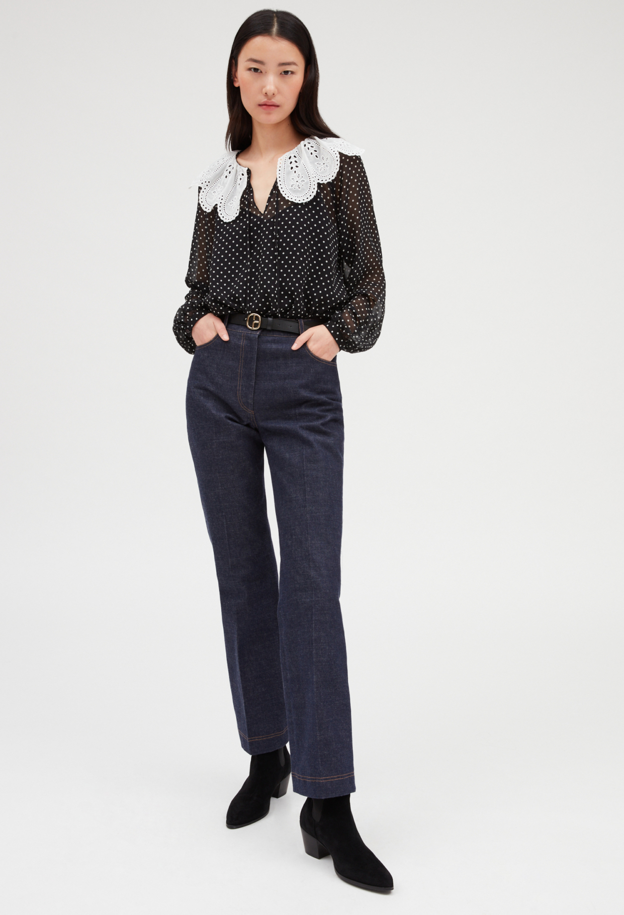 Blouse &agrave; pois col Claudine