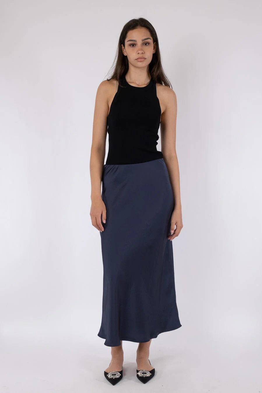 Neo Noir  Vicky Heavy Sateen nederdel - Midnight blue