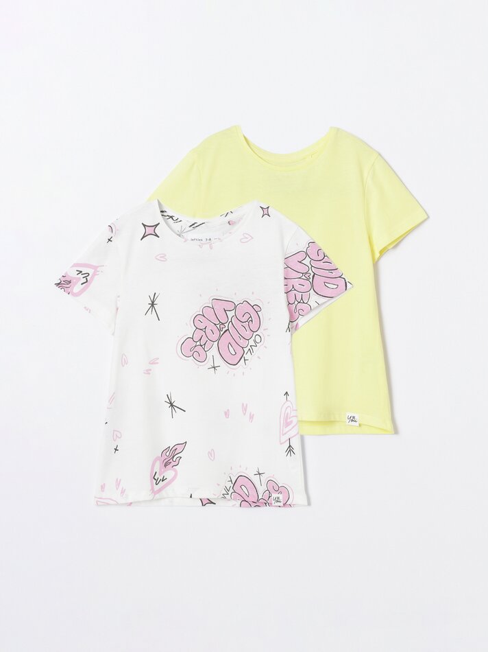 Conjunto com 2 camisetas combinando - Amarelo Brilhante