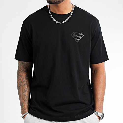 Tee Shirt Oversize Glitter Chest And Back Logo Noir