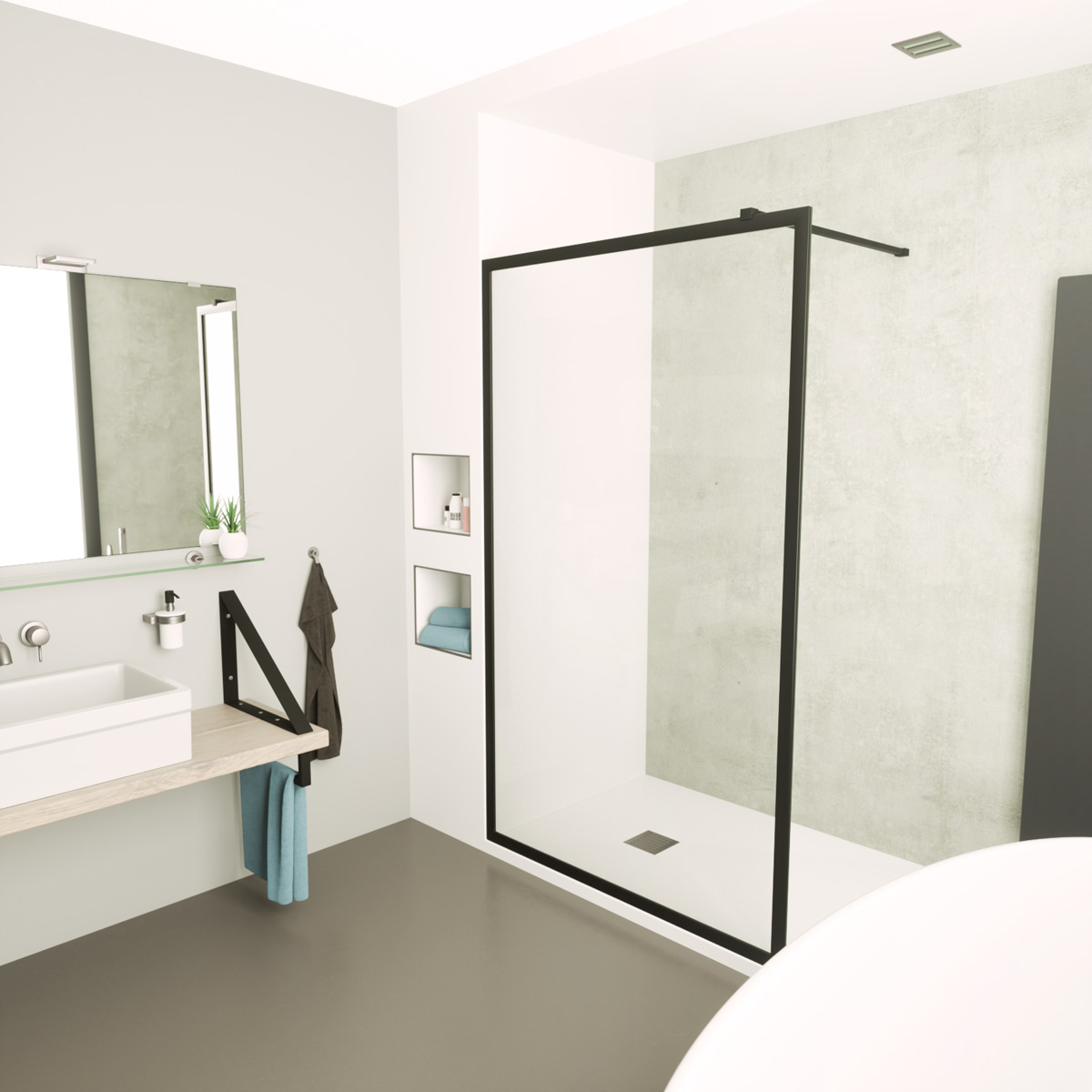 Saniclear Block douchewand mat zwart 120x200cm anti-kalk 8mm