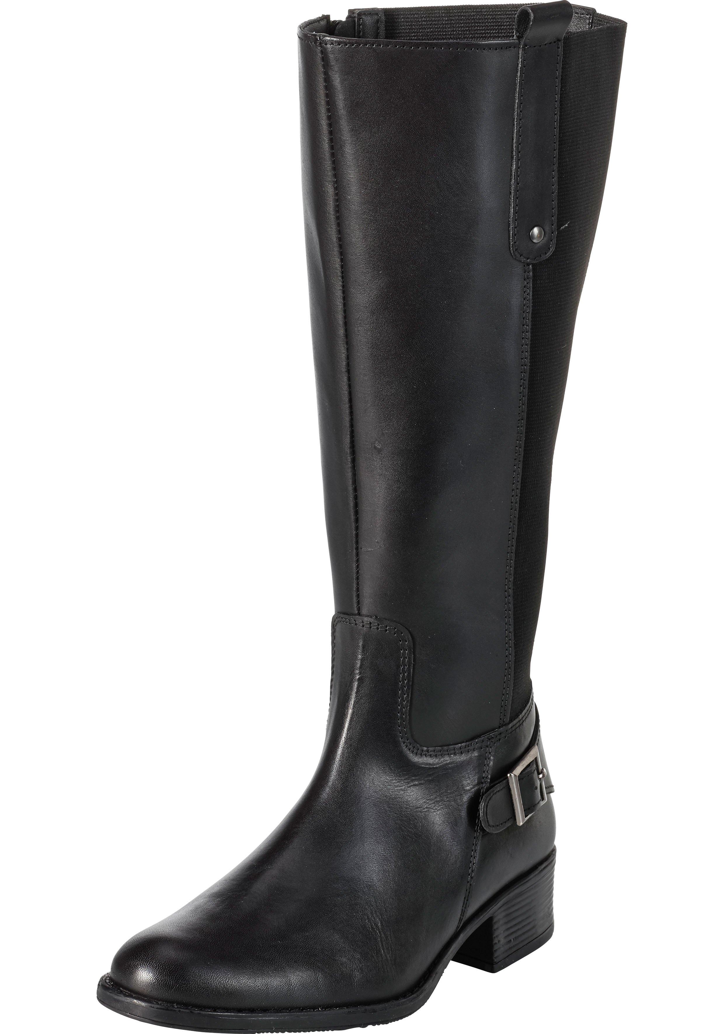 Weitschaftstiefel aus Leder mit Zierschnalle