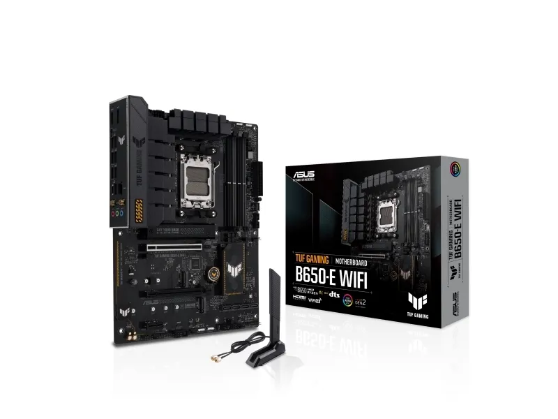 ASUS TUF GAMING B650-E WIFI - Bundkort - ATX - Socket AM5 - AMD B650 Chipset - USB-C Gen2, USB 3.1 Gen 2 - Wi-Fi 6E, Bluetooth - onboard grafik (CPU påkrævet) - HD Audio (8-kanaler)