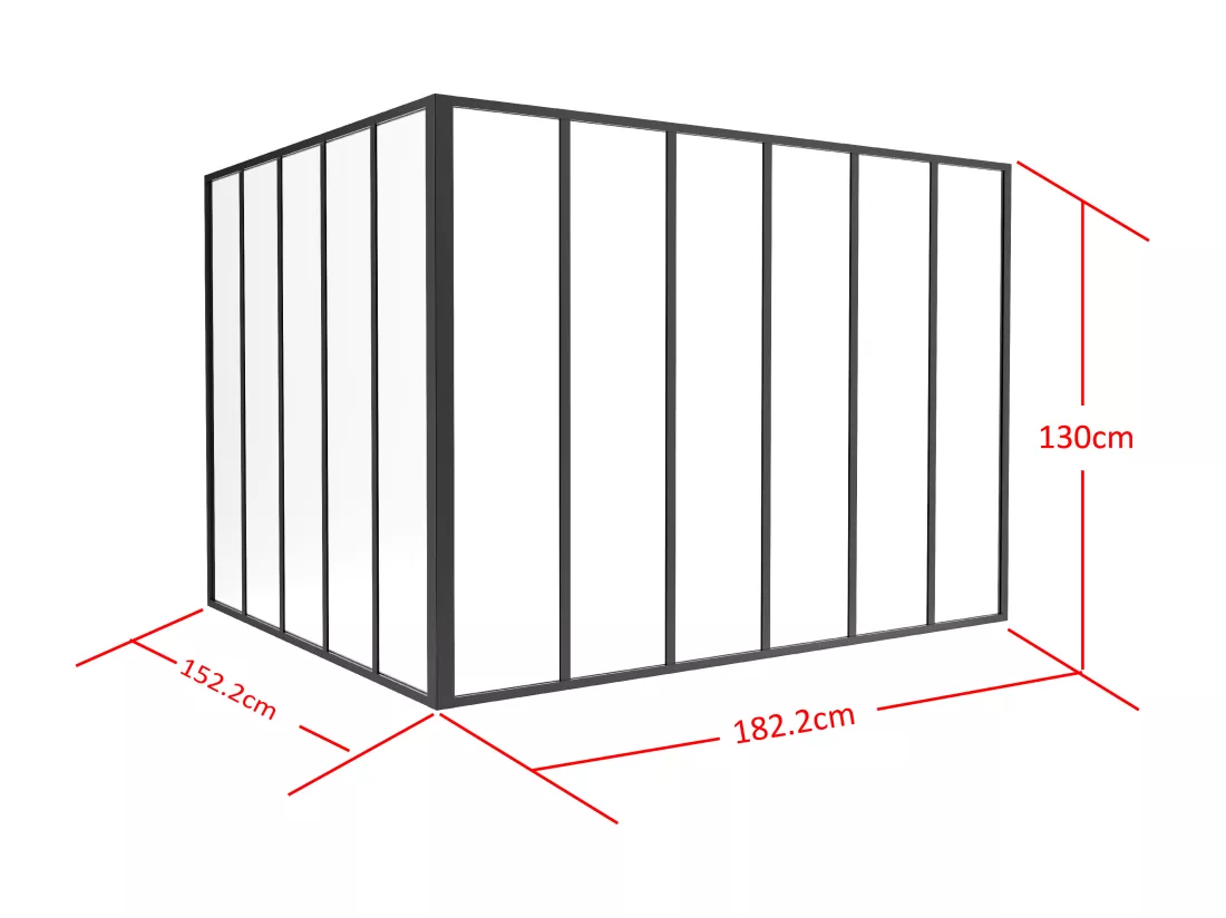 Verrière d'angle d'atelier en aluminium thermolaqué - L180 x L150 x H130 - Noir - BAYVIEW