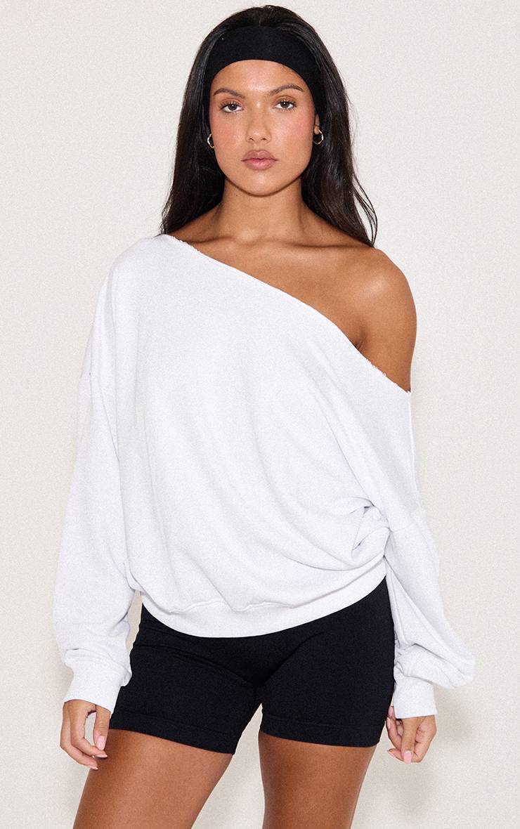Blanc Sweat-shirt Surdimensionné À Épaule Dénudée