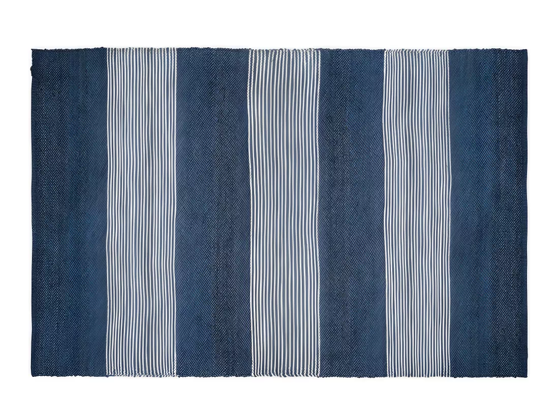 Tapis en jute tissé à la main KOCHI - 200 x 290 cm - Bleu marine et blanc