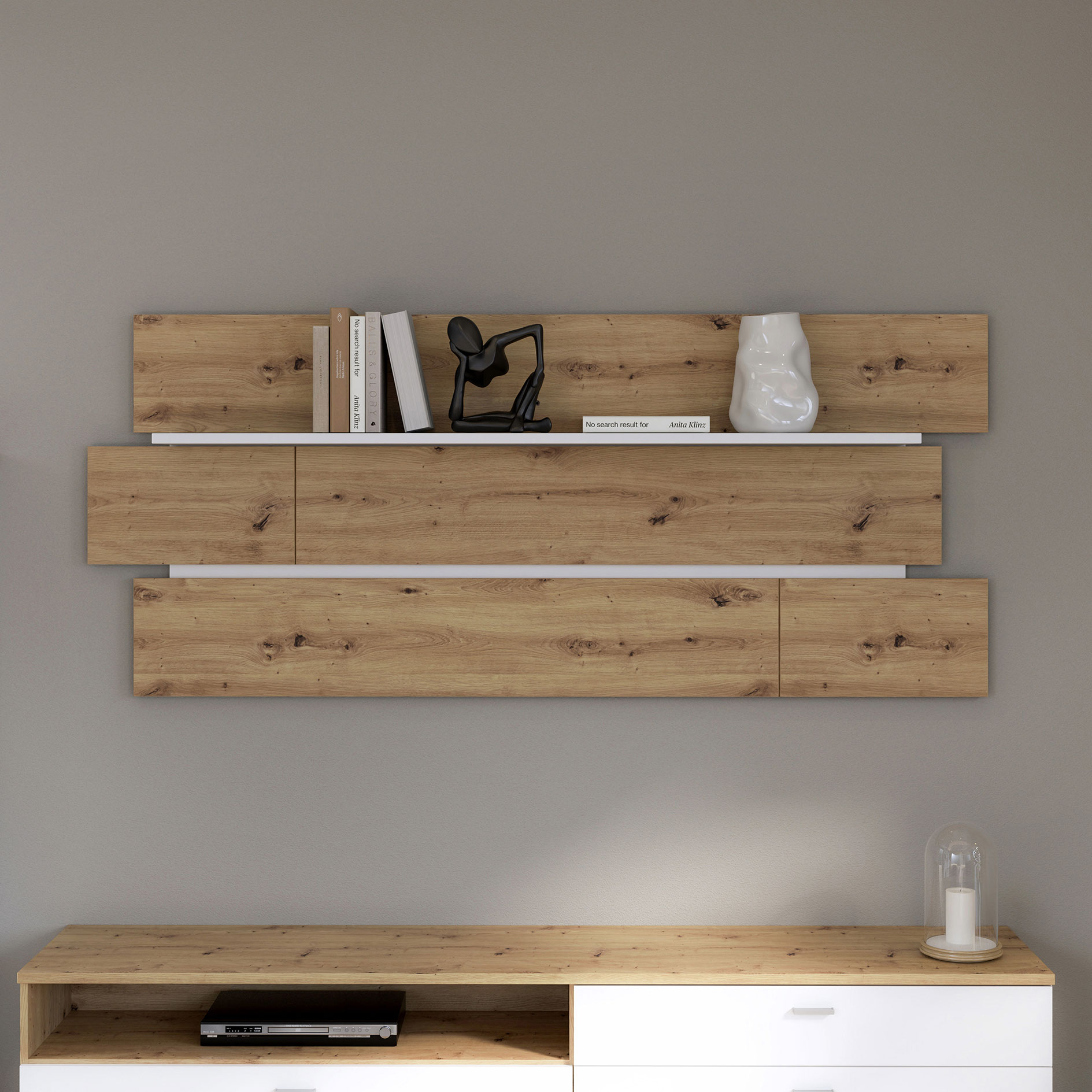 Wandpaneel - weiß - Artisan Eiche - 195 cm breit
