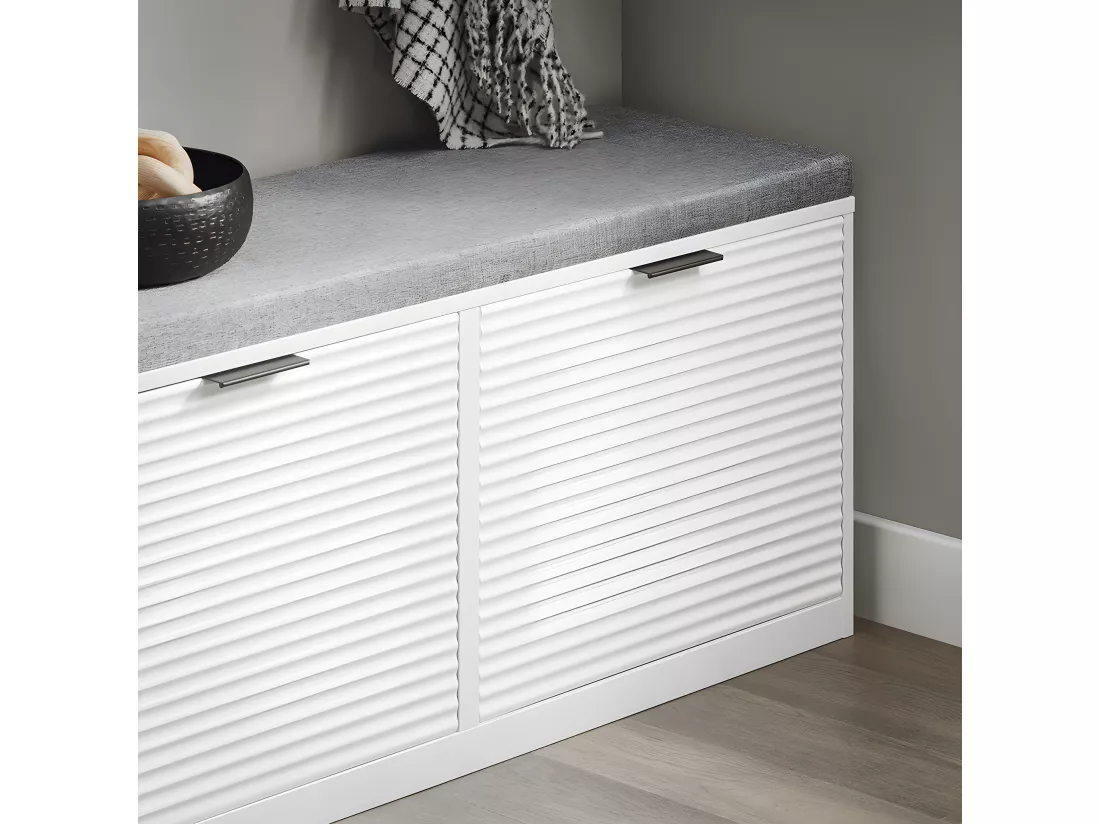 SoBuy Banc à Chaussures Banc d’Entrée Banc de Couloir Armoire à Chaussures avec 2 Abattants Meuble de Rangement pour Entrée avec Coussin Rembourré, 105 x 35 x 48 cm, Blanc, FSR147-W