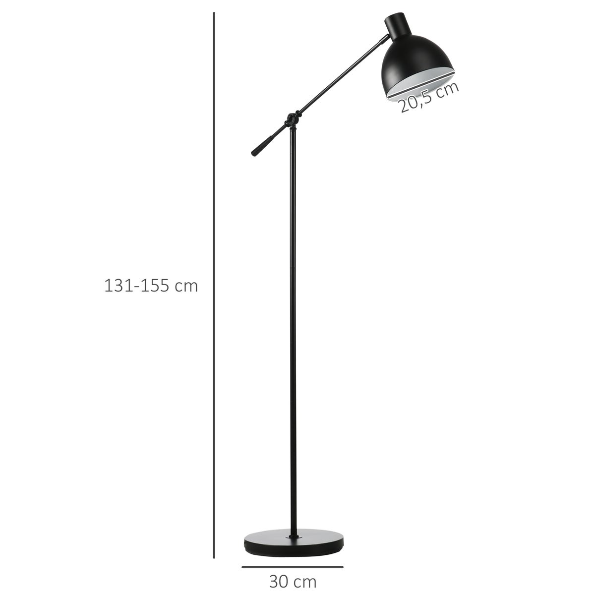 HOMCOM staande lamp, 30L x 30B x 131H cm, staal, zwart