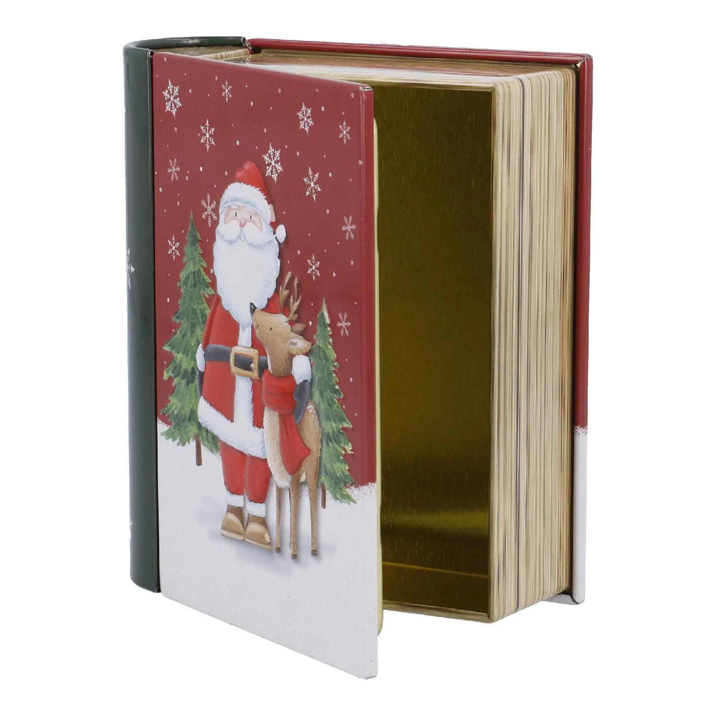 Keksdose Mini-Buch, Weihnachtsmann/Rentier, 10 x 12 cm