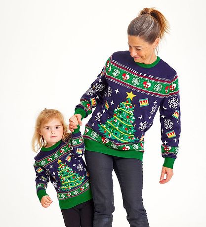 Jule-Sweaters Bluse - Christmas Tree - Strik - Navy/ Grøn