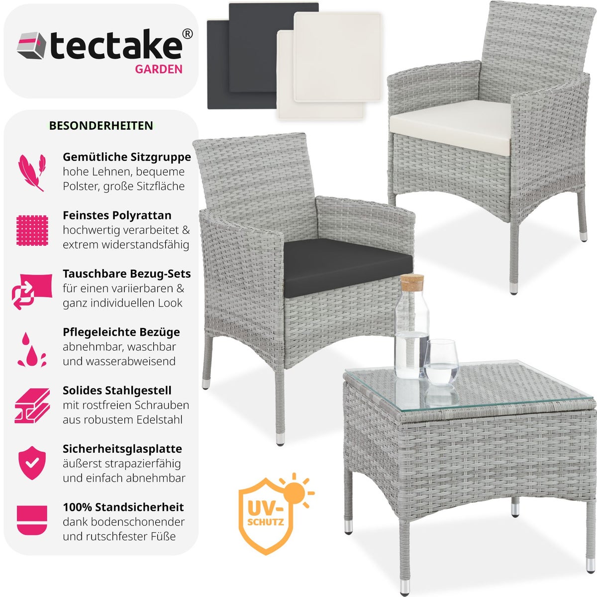 tectake Luzern rotanset voor 2 personen, 2 hoessets