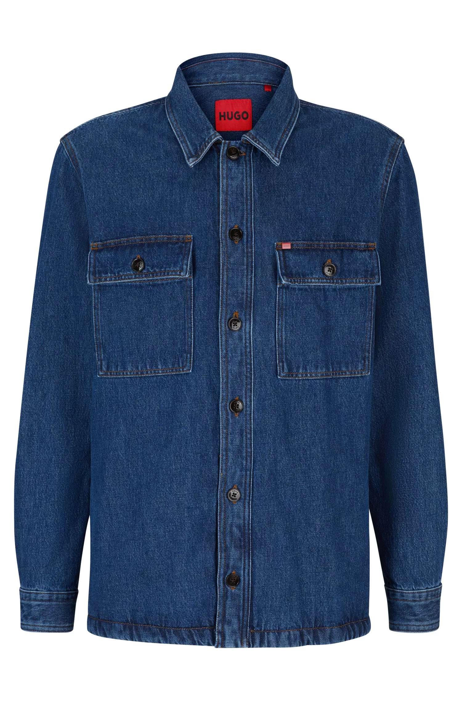 Sobretudo HUGO vermelho de modelagem oversized em denim de algodão com detalhe do logo