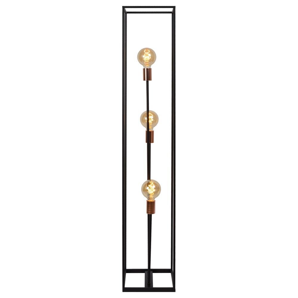 Arthur vloerlamp in zwart en koper, E27, 3-lichts