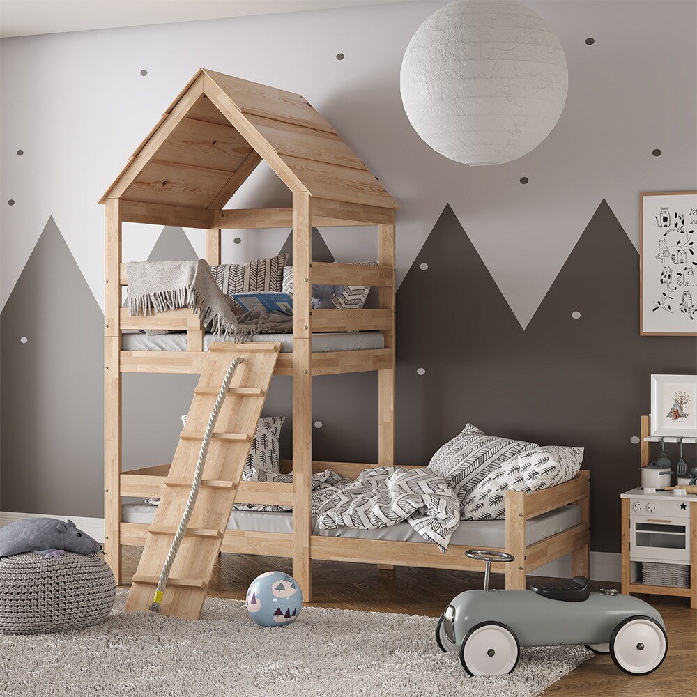 VitaliSpa Kinderbett Teddy 90x200cm Spielturm Bett Spielbett Jugendbett Hausbett Natur