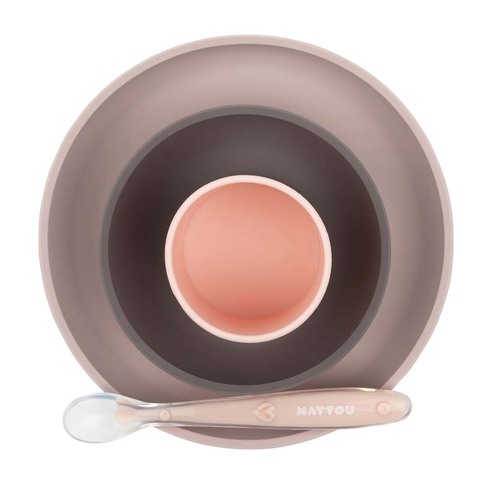 Set assiette en silicone Rose/Gris (Bol-Verre-Cuillère) - NATTOU