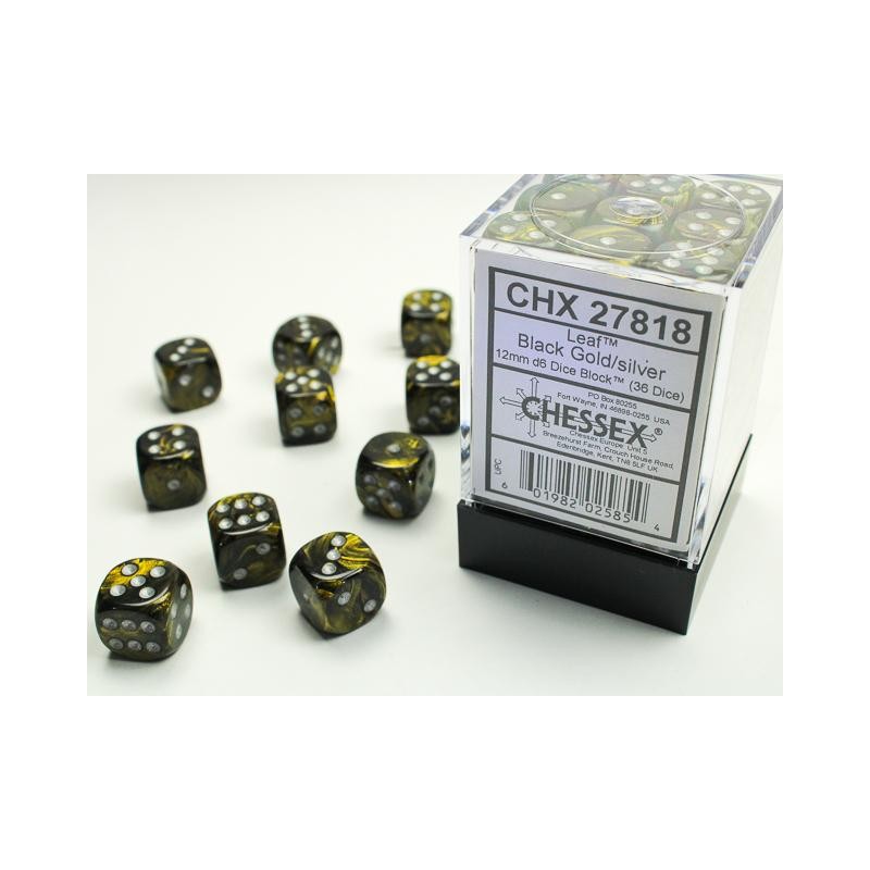 Pack de 36 dés D6 * feuille * NOIR & OR
