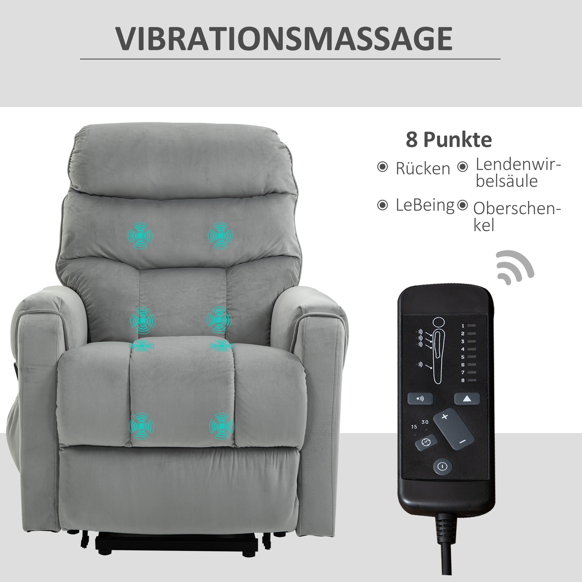 HOMCOM Massagesessel mit Aufstehhilfe und 2 Fernbedienungen grau 79B x 97T x 103H cm