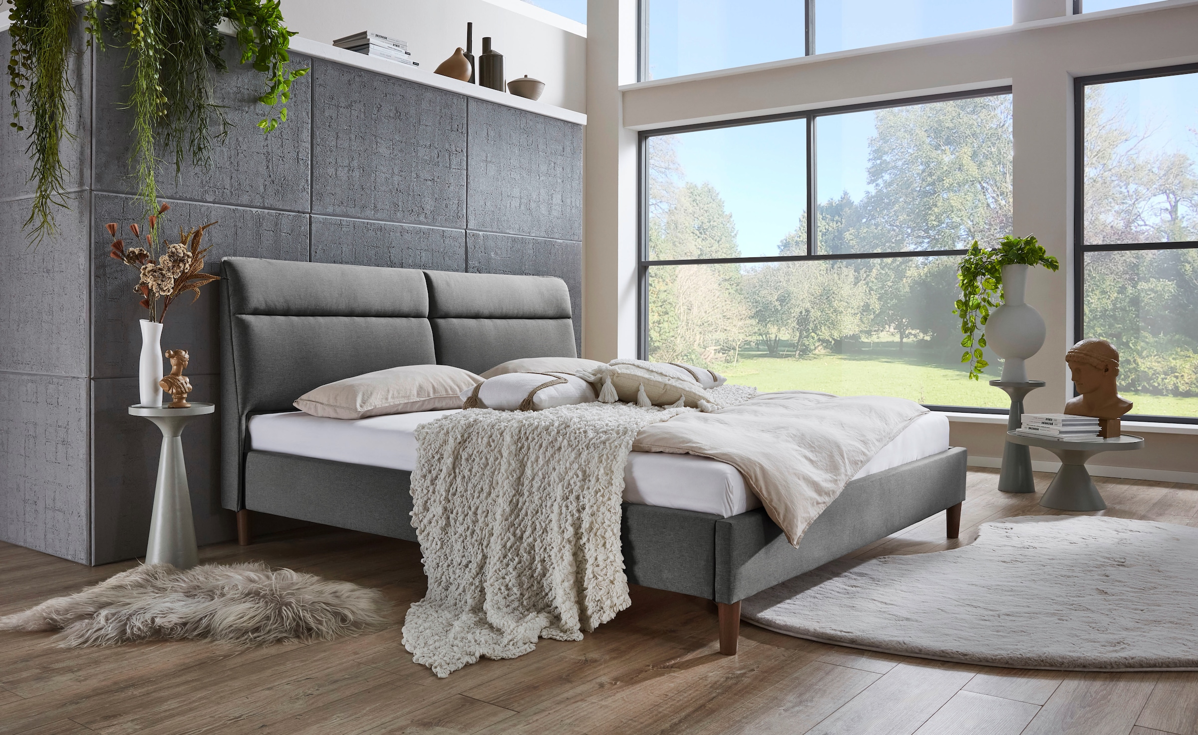 ATLANTIC home collection Polsterbett »Madita, 180x200cm, mit organischer Kopfteilform« luxuriös gepolstertes Kopfteil, Bezugstoff mit Melange-Effekt
