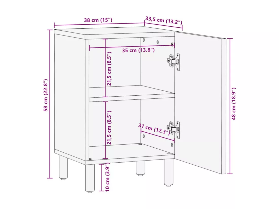 Armoire salle de bain marron 38x33,5x58 cm bois massif manguier