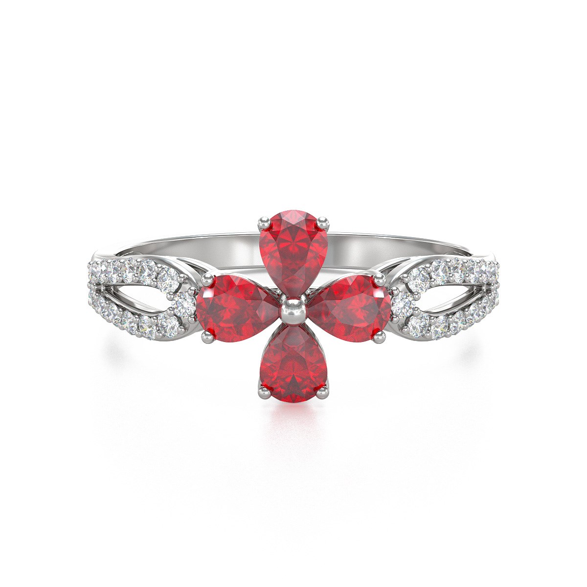 Bague ADEN Or 585 Blanc Fleur Rubis et diamants 1.95grs