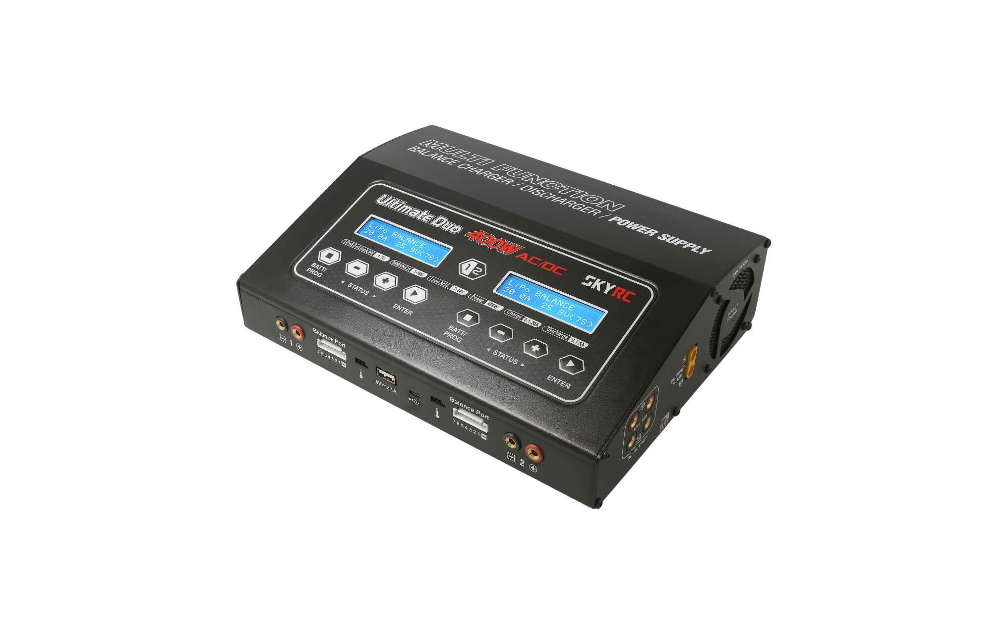 Dual-Ladegerät D400 Ultimate Duo AC/DC 2 x 200W, 1-7S<br>Universelles Zweikanal AC/DC Modellbau Ladegerät