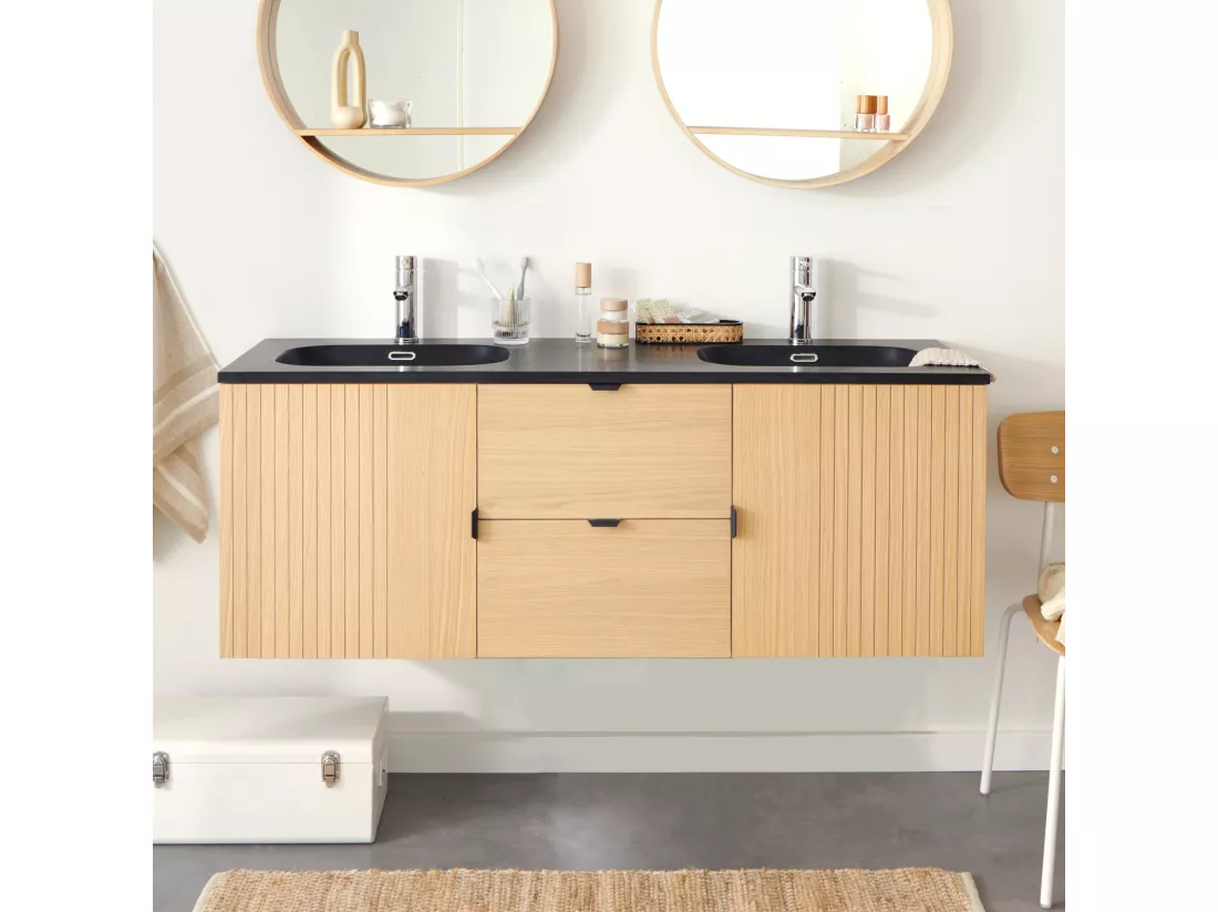Meuble double vasque suspendu chêne 140 cm STUDIO