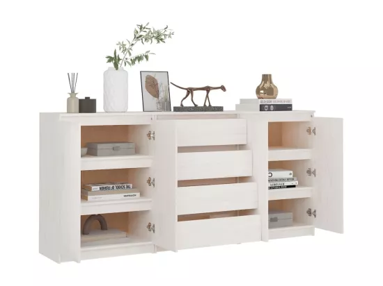 Armoires latérales 3 pcs blanc Bois de pin massif