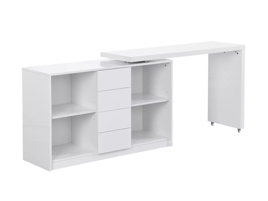 Bureau extensible avec plateau pivotant 360° - MDF - Blanc laqué - PAVELO