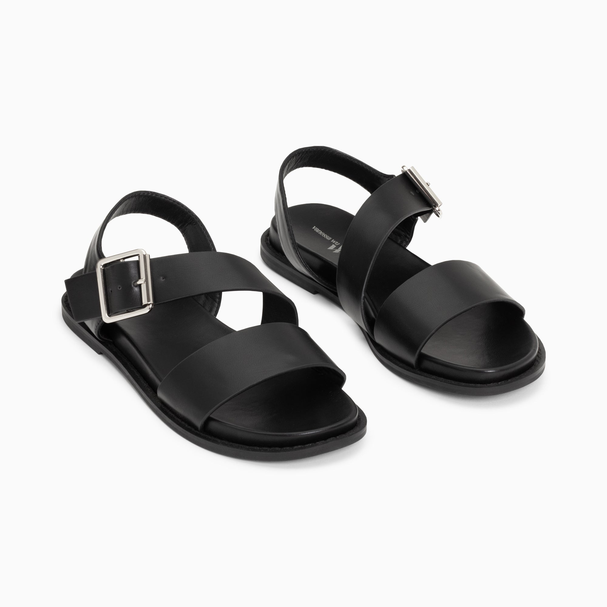 Sandales plates-Sandales plates Ameline noires à larges brides