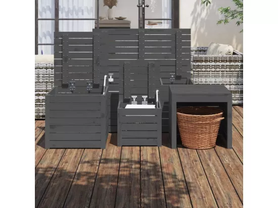 Ensemble de boîtes de jardin 4 pcs gris bois de pin massif