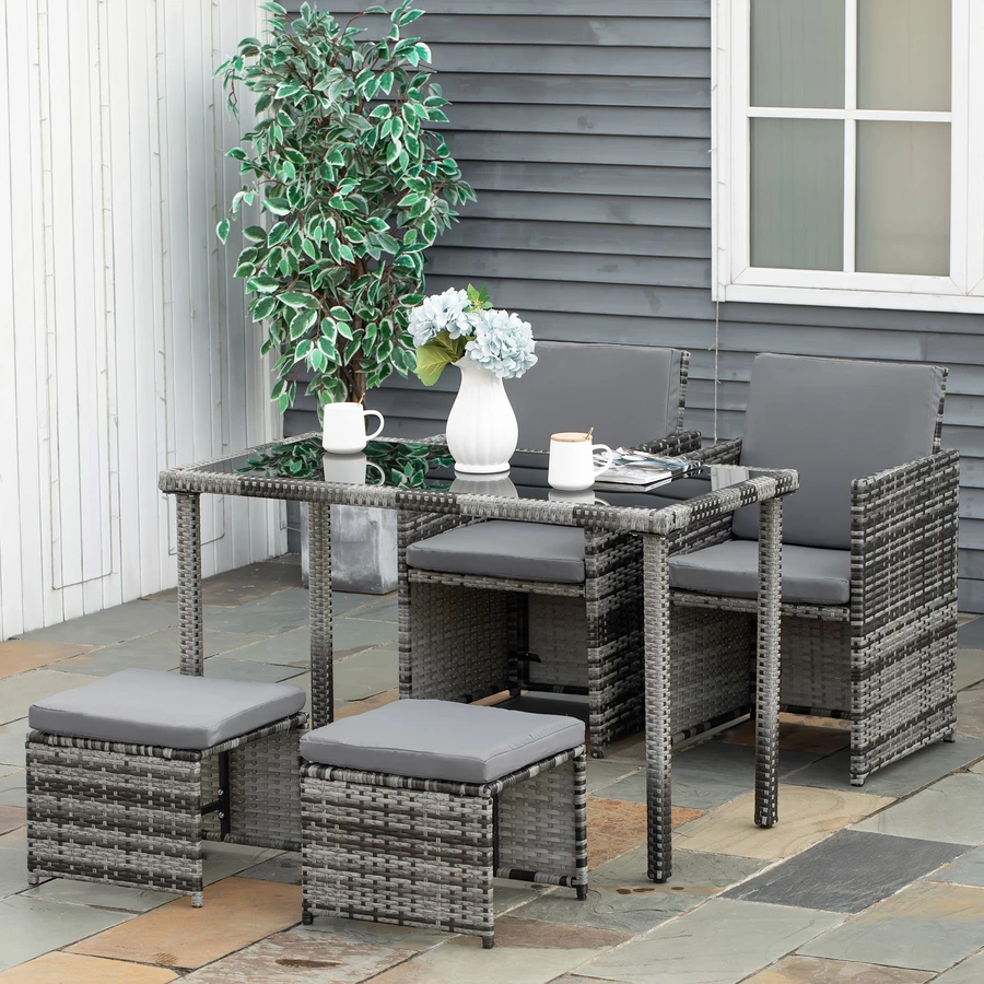 Outsunny Sitzgruppe aus Polyrattan geflecht grau