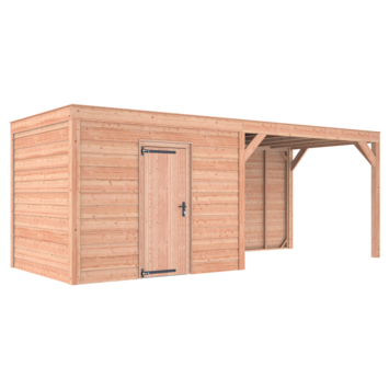 Tuinhuis met overkapping Douglas hout Zweeds rabat onbehandeld 645 x 255 cm