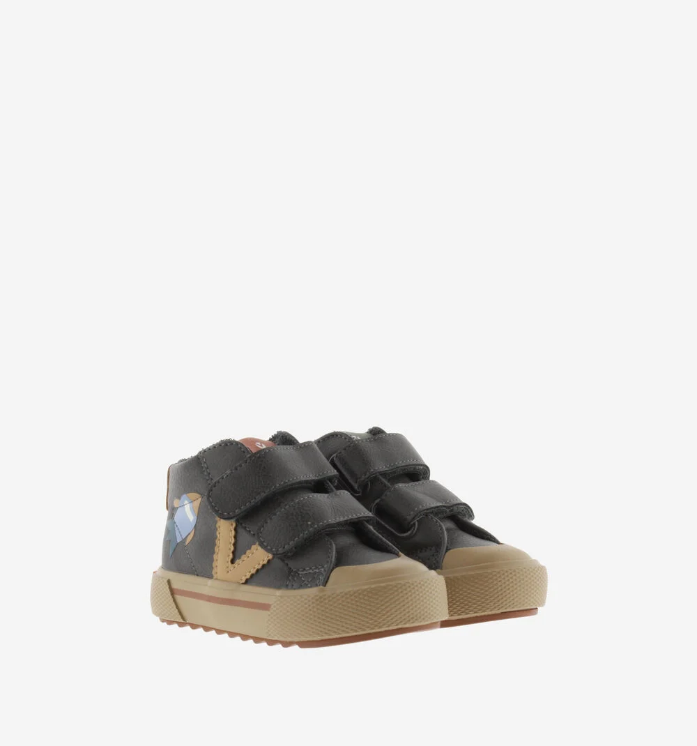TRIBU SCRATCH EFFET CUIR & PRINT ESPACE Bottines avec des motifs de l'espace pour garçon ANTRACITA