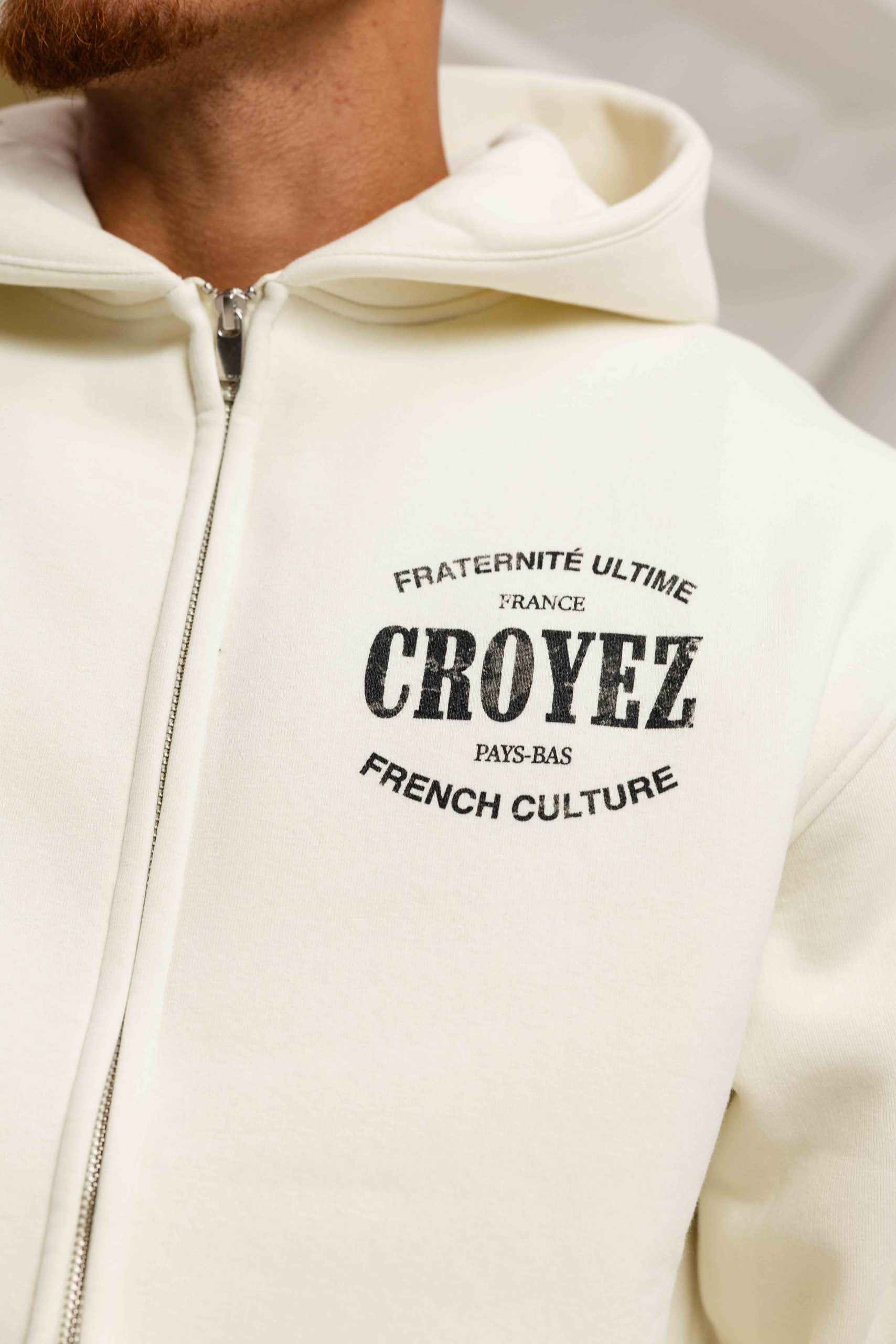 Croyez Damaged Stamp Zip Hoodie Heren Gebroken Wit