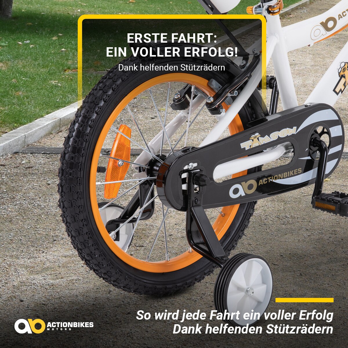 Actionbikes Kinderfahrrad Timson 16 Zoll, V-Brake-Bremsen, höhenverstellbar, Stützräder, Korb