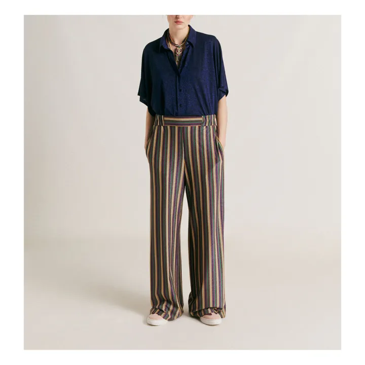 Momoni Pantalon Baccarat Rayures Métallisé | Vert