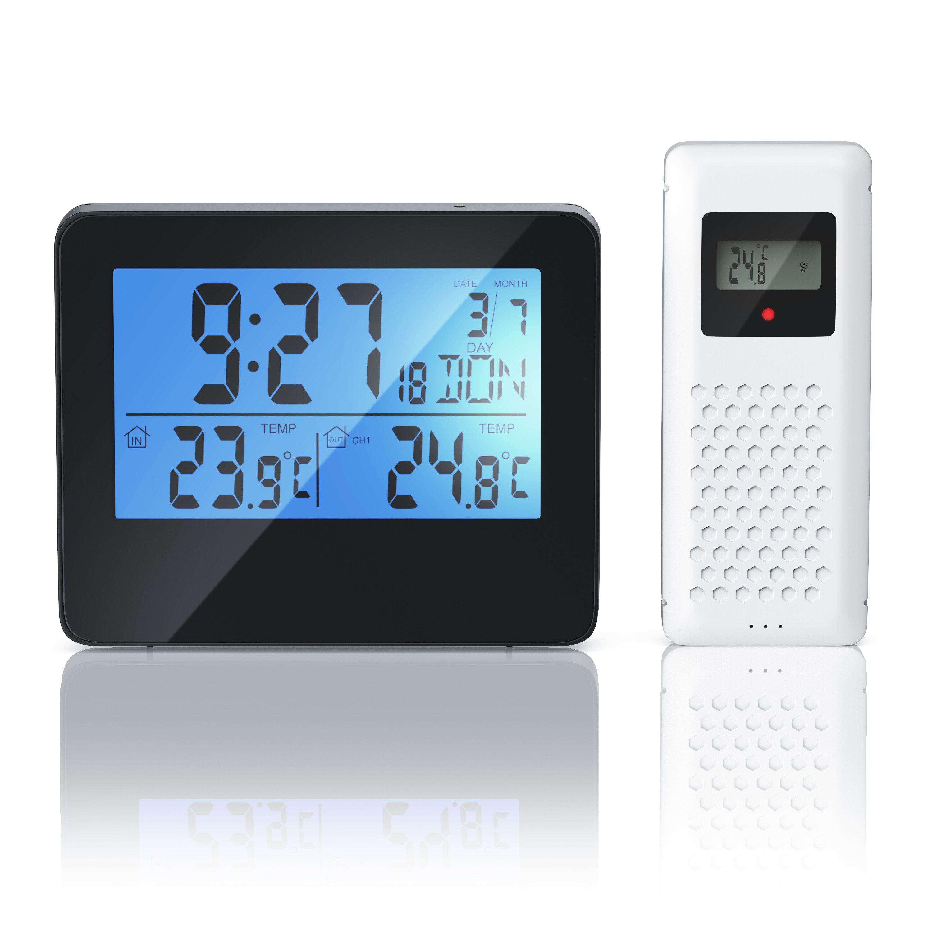 BEARWARE Wetterstation mit Außensensor, Funk, Multifunktion, Funkuhr mit DCF-Signal, LCD-Display