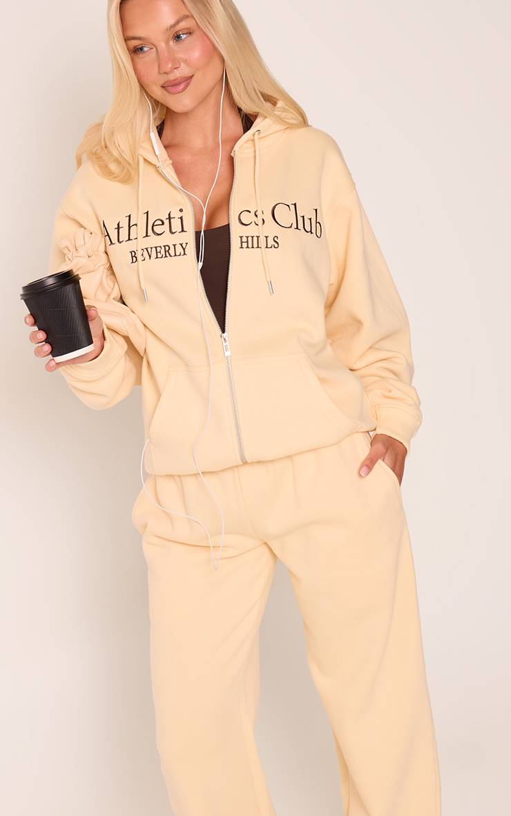 Butter Cream Sweat À Casynthétiqueche Zippé Brodé Athletics Club Couleur Crème