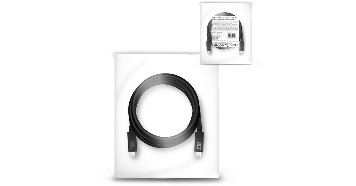 ACT ConnectivityUSB 3.2 Gen1 aansluitkabel C male - C male 2 meter USB-IF gecertificeerd  (Zwart)