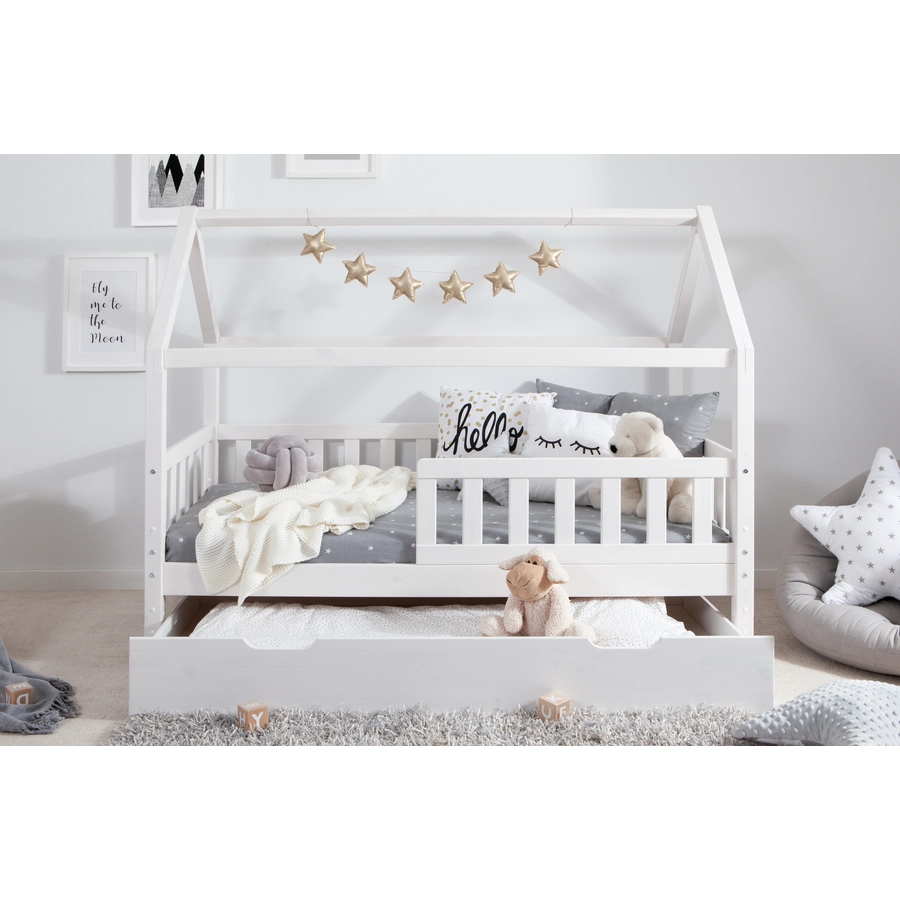 TICAA Kinderbett Hausbett Kay 80x160 inkl. Schubkästen Kiefer weiß Weiß