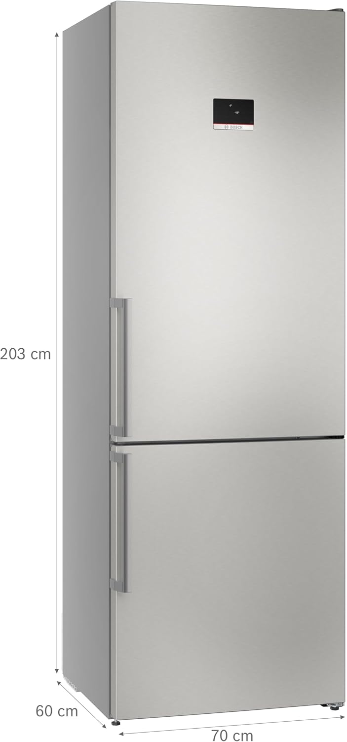 Bosch XXL Kühl-Gefrier-Kombination Serie 6, 203 x 70 cm, 311 L Kühlen und 129 L Gefrieren, NoFrost, VitaFresh XXL, Flex Interior, Ausklappbare Ablagenebene, Perfect Fit, Gebürsteter Stahl, KGN49AIBT