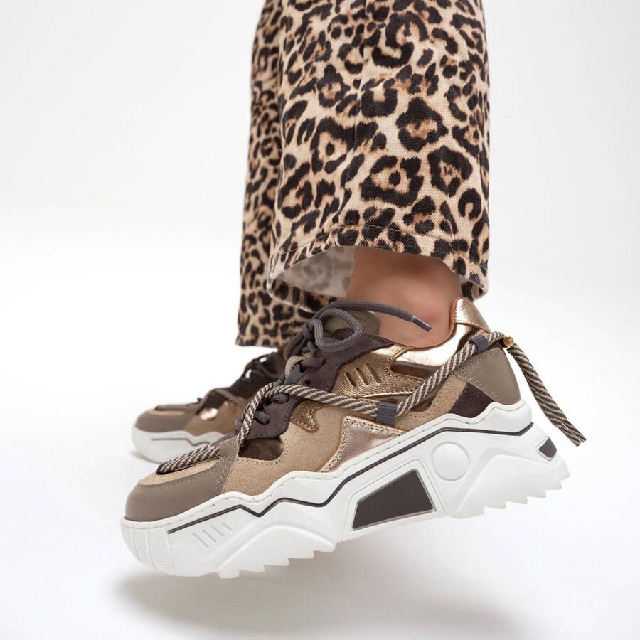 DWRS The label DWRS Dames Sneakers Bruin Leer Suéde
